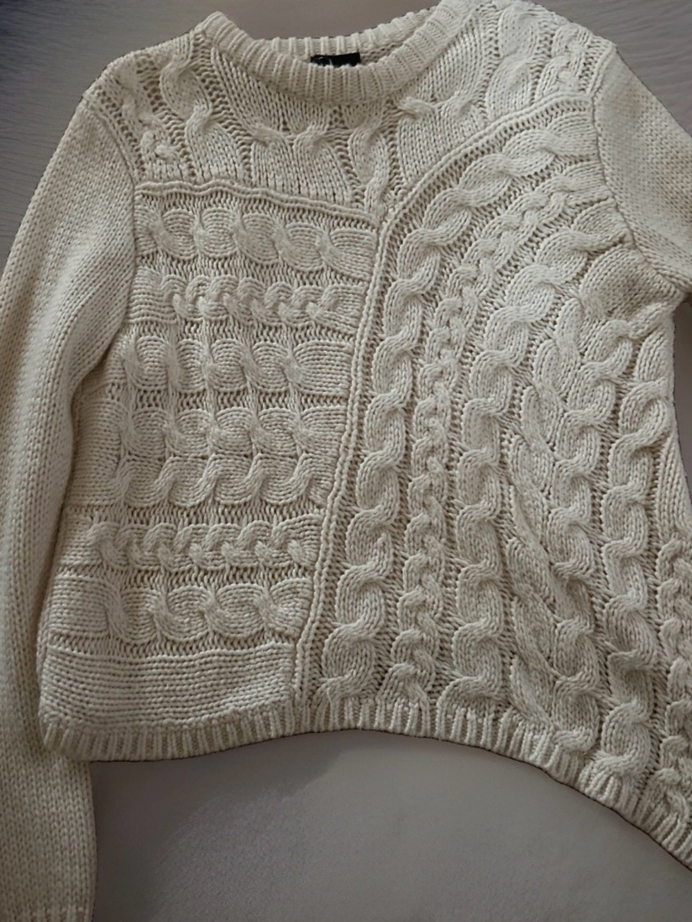 Lumiere Cream Cable-Stitch Crewneck Sweater